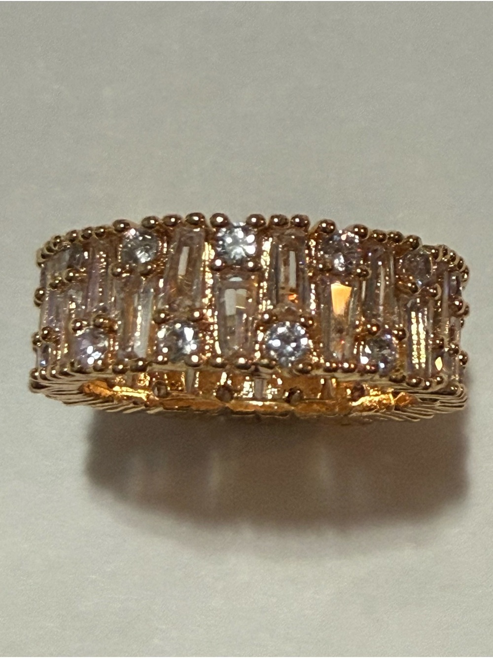 18k Gold Electroplated Cz Baguette and Round Stones Eternity Ring